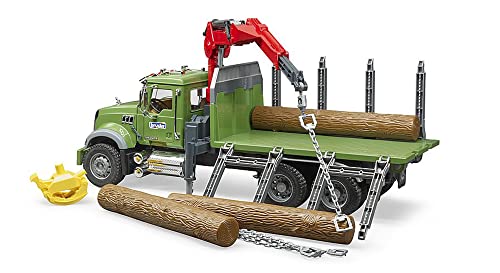Bruder MACK Granite timber truck with loading crane and 3 trunks - Image 4