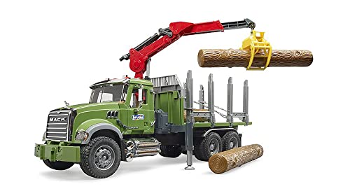Bruder MACK Granite timber truck with loading crane and 3 trunks - Image 3