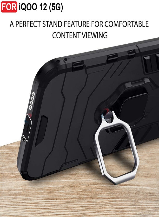 CEDO Rugged iQOO 12 (5G) Kickstand Case | Built-in Stand Rotating Ring Holder | Military Grade Armor Bumper Back Cover (Black) - Image 5