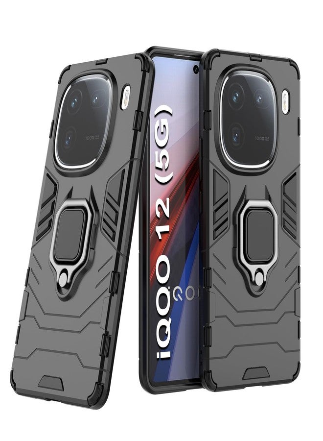 CEDO Rugged iQOO 12 (5G) Kickstand Case | Built-in Stand Rotating Ring Holder | Military Grade Armor Bumper Back Cover (Black) - Image 1