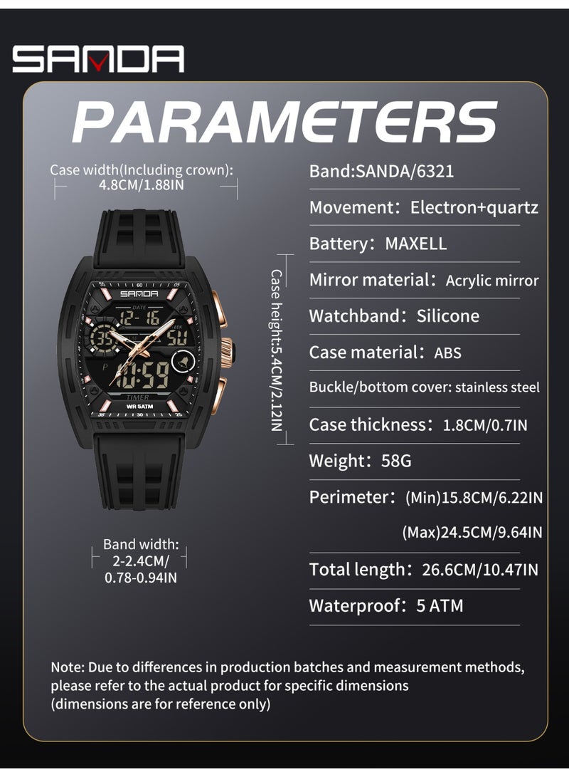 Sanda Men's Digital Watch Dual Display Calendar Luminous Alarm Clock Countdown Fashion Man Electronic Watches - Image 4