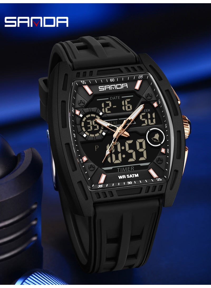 Sanda Men's Digital Watch Dual Display Calendar Luminous Alarm Clock Countdown Fashion Man Electronic Watches - Image 2