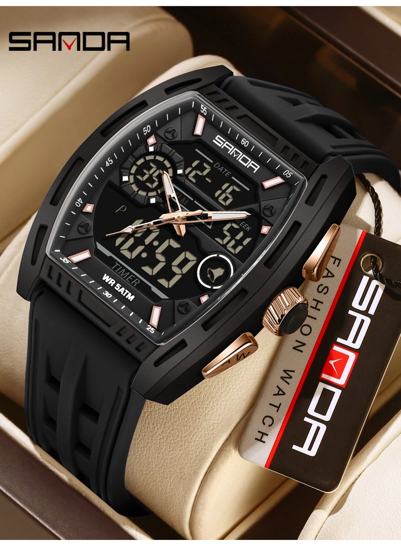 Sanda Men's Digital Watch Dual Display Calendar Luminous Alarm Clock Countdown Fashion Man Electronic Watches - Image 1