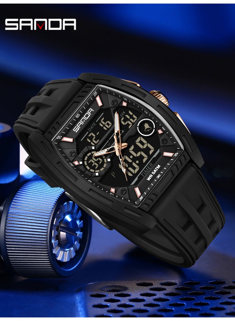 Sanda Men's Digital Watch Dual Display Calendar Luminous Alarm Clock Countdown Fashion Man Electronic Watches - Image 3