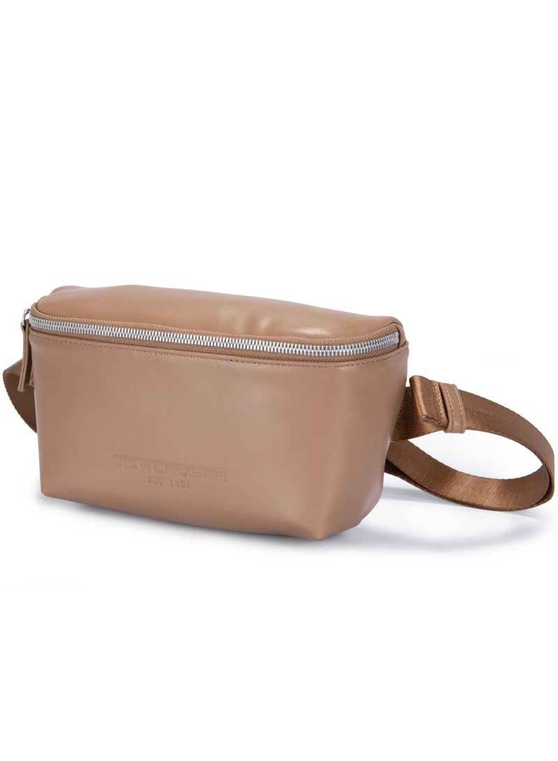 TOM CRUISER 9.4-Inch PU Sling Bag, Compact Crossbody & Chest Bag with Adjustable Strap, Back Zip Pocket, Metal Zipper & Organizer Storage, Khaki - Image 2