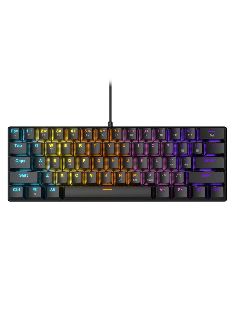 INFOSUN - 61-Key English Arabic Mechanical Keyboard, Red Switch Hybrid Light Compact Mini Wired Keyboard for PC, Mac E-sports Portable Gaming Keyboard - Black - Image 1