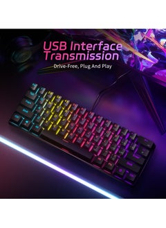 INFOSUN 61-Key English Arabic Mechanical Keyboard, Red Switch Hybrid Light Compact Mini Wired Keyboard for PC, Mac E-sports Portable Gaming Keyboard - Black  - Image 4
