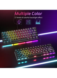 INFOSUN 61-Key English Arabic Mechanical Keyboard, Red Switch Hybrid Light Compact Mini Wired Keyboard for PC, Mac E-sports Portable Gaming Keyboard - Black  - Image 5