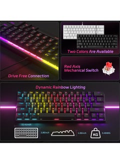 INFOSUN 61-Key English Arabic Mechanical Keyboard, Red Switch Hybrid Light Compact Mini Wired Keyboard for PC, Mac E-sports Portable Gaming Keyboard - Black  - Image 3