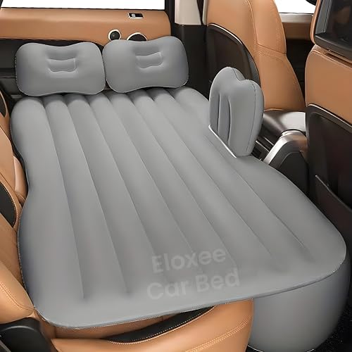 Eloxee Car Inflatable Bed with Pump & 2 Air Pillows | Back Seat Car Air Mattress for Travel, Camping, Trips, Picnic, Beach & Pool | Quick Inflatable Portable Car Bed Mattress for SUV & Sedan (Grey) - Image 1