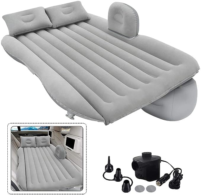 Eloxee Car Inflatable Bed with Pump & 2 Air Pillows | Back Seat Car Air Mattress for Travel, Camping, Trips, Picnic, Beach & Pool | Quick Inflatable Portable Car Bed Mattress for SUV & Sedan (Grey) - Image 2