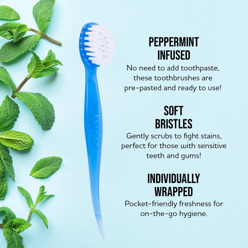 Lingito Soft Bristle Mini Individually Wrapped Disposable Toothbrush, Travel Set (36 Pack) - Image 3