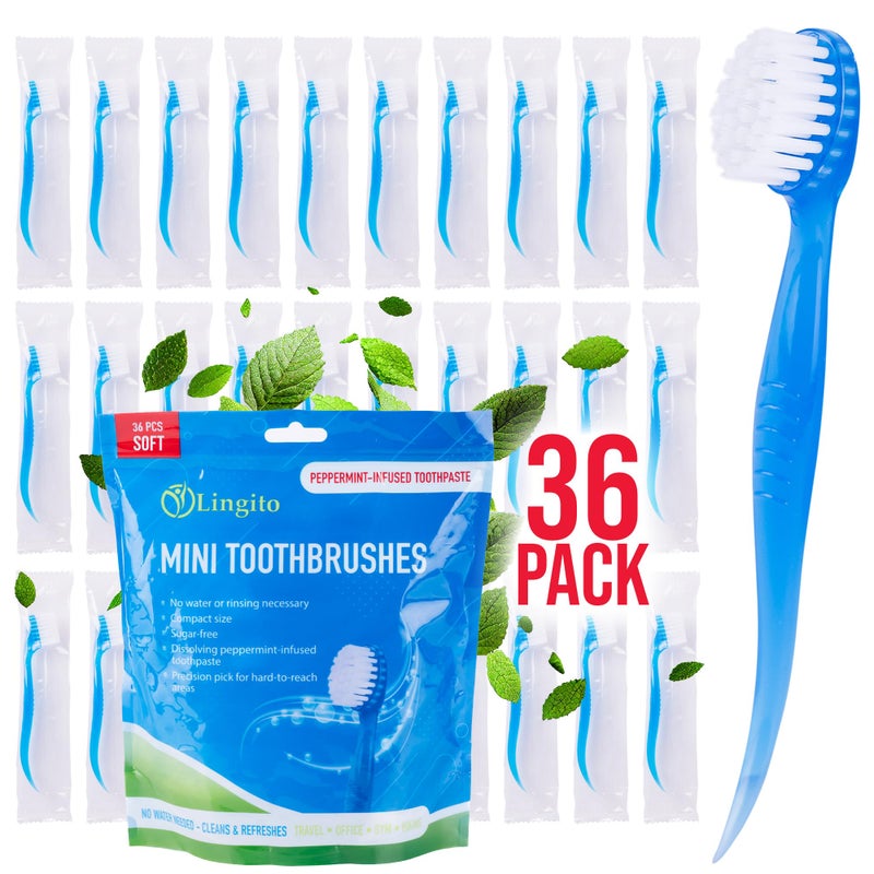 Lingito Soft Bristle Mini Individually Wrapped Disposable Toothbrush, Travel Set (36 Pack) - Image 1