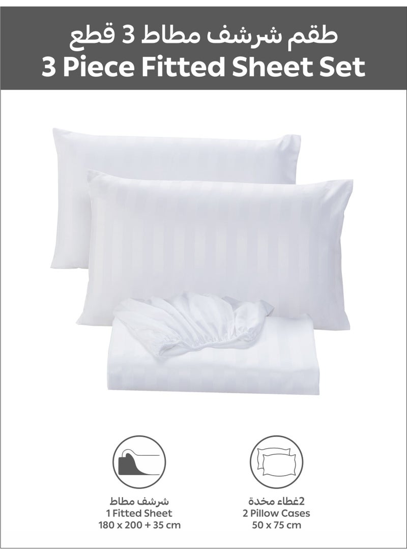 Donetella 3-Piece Striped Bedding Set – King Fitted Sheet 180x200+35 cm with All-Around Elastic & 2 Matching Pillowcases - Image 3