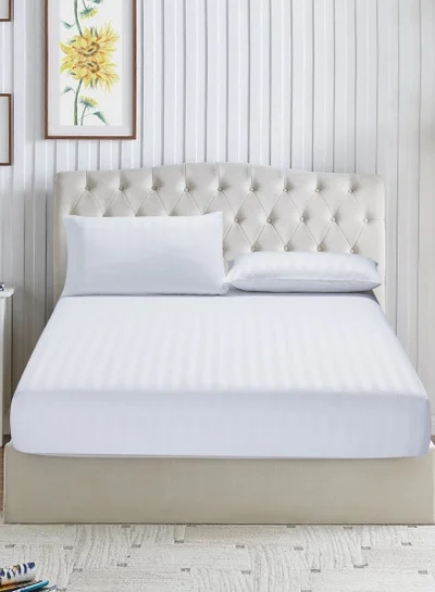 Donetella 3-Piece Striped Bedding Set – King Fitted Sheet 180x200+35 cm with All-Around Elastic &amp; 2 Matching Pillowcases