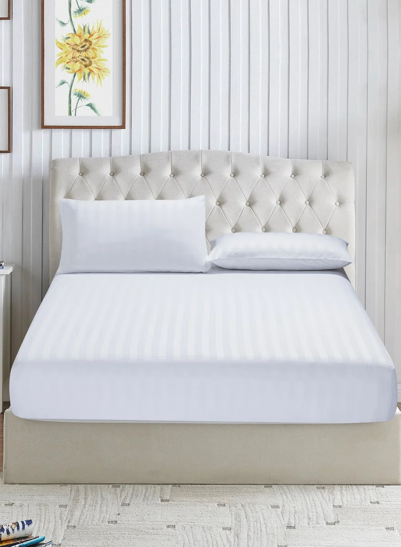 Donetella Bedding Fitted Sheet - Fits 180x200 Cm For King Bed - 3 Pcs (1 Fitted Sheet and 2 Pillowcases) - 35 Cm Deep Pocket - Striped Bed Sheet