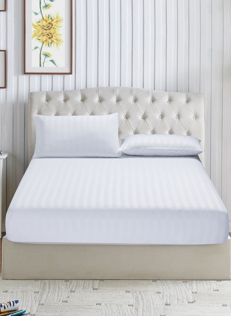 Donetella 3-Piece Striped Bedding Set – King Fitted Sheet 180x200+35 cm with All-Around Elastic & 2 Matching Pillowcases - Image 1