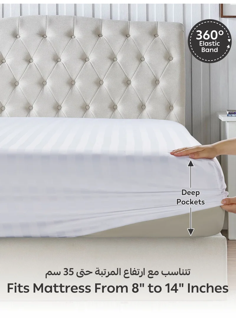 Donetella 3-Piece Striped Bedding Set – King Fitted Sheet 180x200+35 cm with All-Around Elastic &amp; 2 Matching Pillowcases