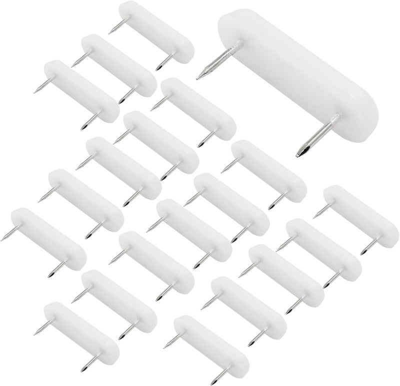 Unlorspy 20Pcs Plastic Head Double Pins Furniture Chair Leg Pins in White Bed Skirt Holding Pins for Bedskirts and Slipcovers (White) - Image 1