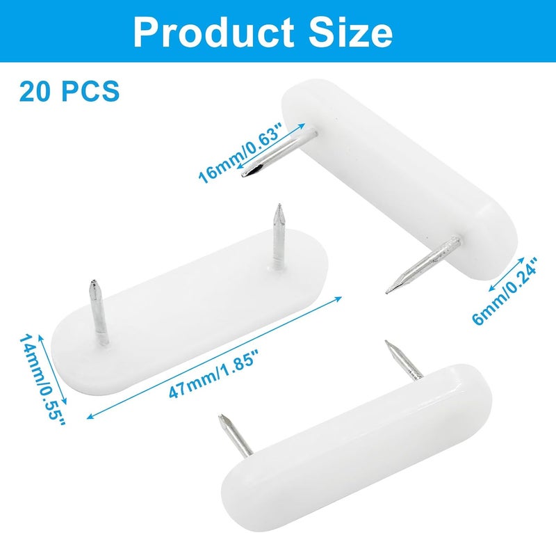 Unlorspy 20Pcs Plastic Head Double Pins Furniture Chair Leg Pins in White Bed Skirt Holding Pins for Bedskirts and Slipcovers (White) - Image 2