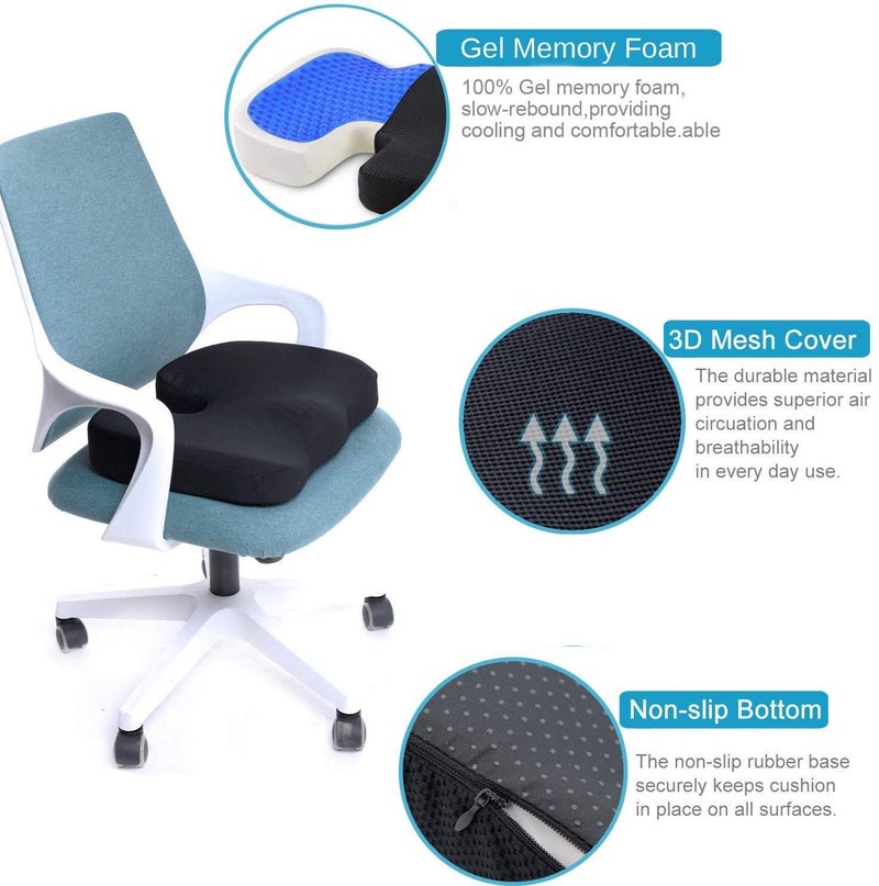obliq Orthopaedic Coccyx Pillow Tailbone Seat Cushion with Cooling Gel High Density Memory Foam to Relieve Sciatica, Back Pain Relief for Chair, Wheel Chair, Car (Black) - Image 5