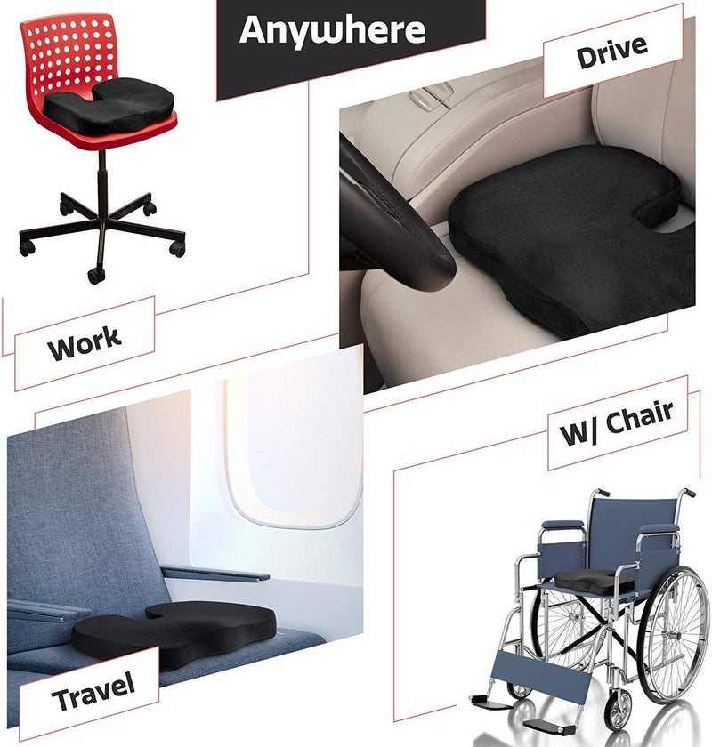 obliq Orthopaedic Coccyx Pillow Tailbone Seat Cushion with Cooling Gel High Density Memory Foam to Relieve Sciatica, Back Pain Relief for Chair, Wheel Chair, Car (Black) - Image 4