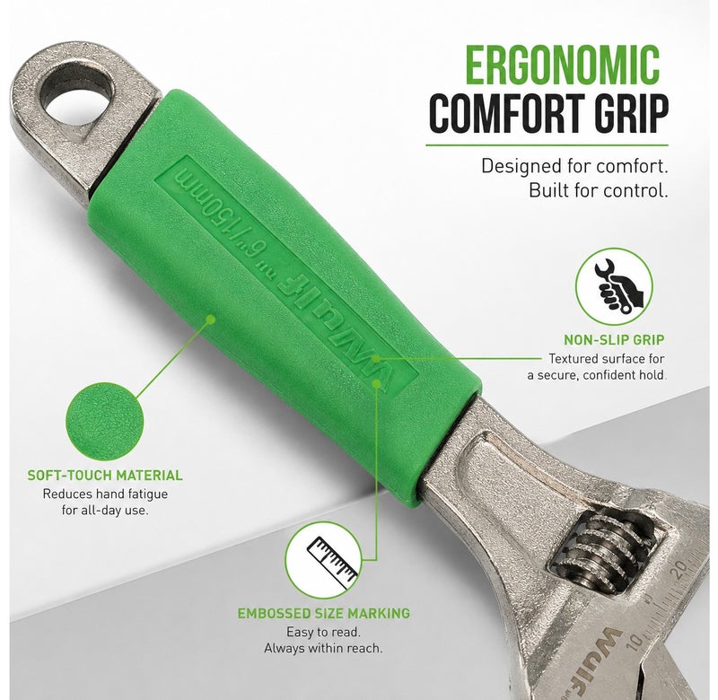 Wulf 6-Inch Adjustable Wrench 150mm Drop Forged Alloy Steel Spanner with Ergonomic Non Slip Grip Laser Etched Metric Scale for Automotive Plumbing Industrial and Household DIY Repair Hand Tool - Image 4