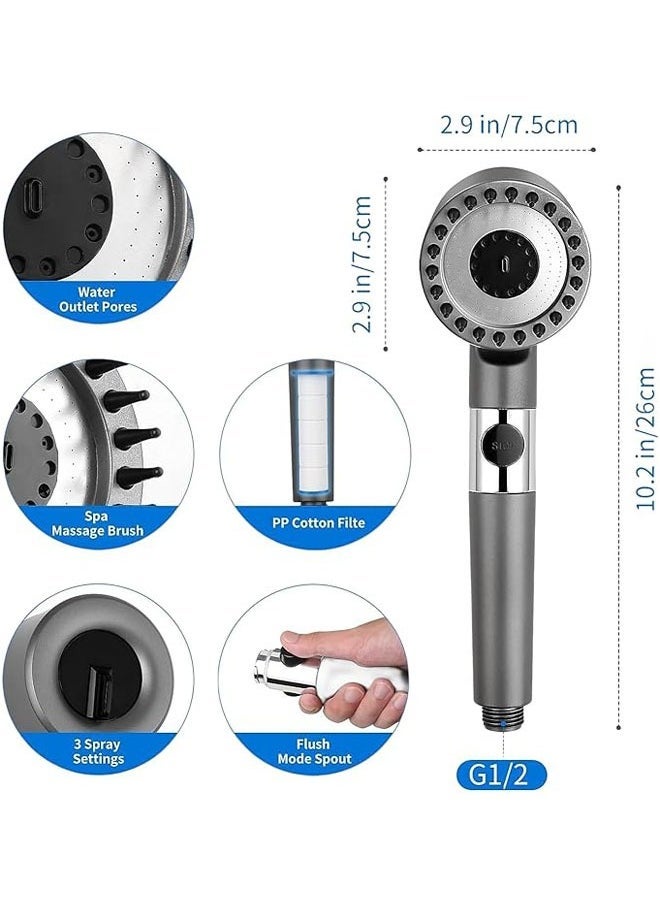 Loquat High Pressure Shower Head, Hard Water Softener Filtered Hand Held Showerhead Set, Massage Showerhead Combo 3 Spray Settings, 1.5M/59inches Anti-explosion Hose and Bracket (Classic Grey) - Image 2