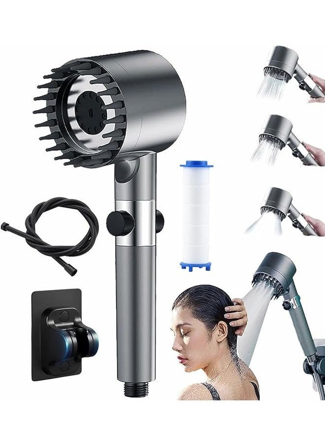 Loquat High Pressure Shower Head, Hard Water Softener Filtered Hand Held Showerhead Set, Massage Showerhead Combo 3 Spray Settings, 1.5M/59inches Anti-explosion Hose and Bracket (Classic Grey) - Image 1