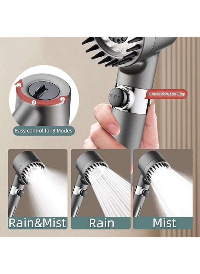 Loquat High Pressure Shower Head, Hard Water Softener Filtered Hand Held Showerhead Set, Massage Showerhead Combo 3 Spray Settings, 1.5M/59inches Anti-explosion Hose and Bracket (Classic Grey) - Image 3