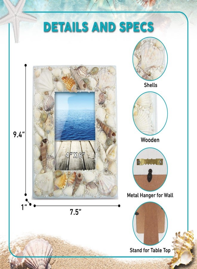 Puzzled CoTa Global Ocean Beach 4x6 Frame - Distressed Wood Seashell Photo Frame for Summer Vacation Memory, Handmade Beach Sand Nautical Picture Frame For Tabletop Decor - 9.4 Inches - Image 2