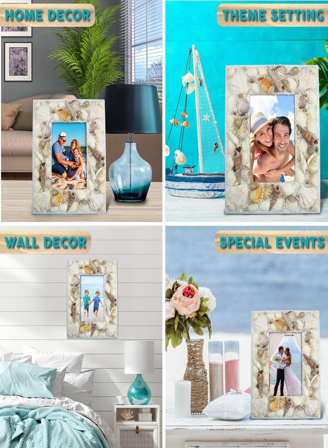 Puzzled CoTa Global Ocean Beach 4x6 Frame - Distressed Wood Seashell Photo Frame for Summer Vacation Memory, Handmade Beach Sand Nautical Picture Frame For Tabletop Decor - 9.4 Inches - Image 3