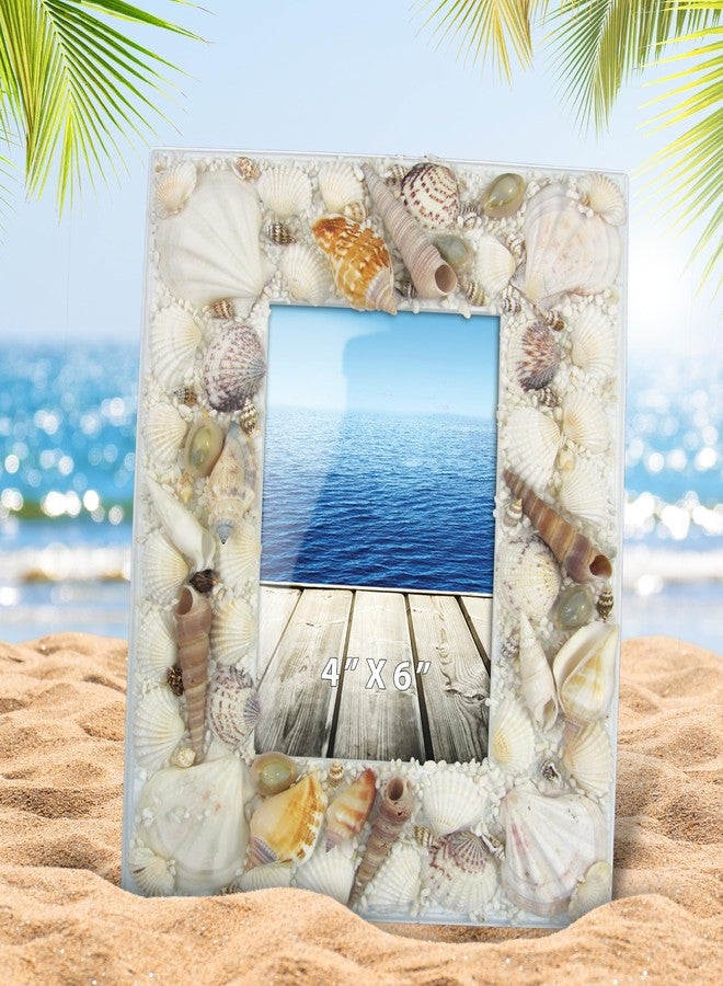 Puzzled CoTa Global Ocean Beach 4x6 Frame - Distressed Wood Seashell Photo Frame for Summer Vacation Memory, Handmade Beach Sand Nautical Picture Frame For Tabletop Decor - 9.4 Inches - Image 5