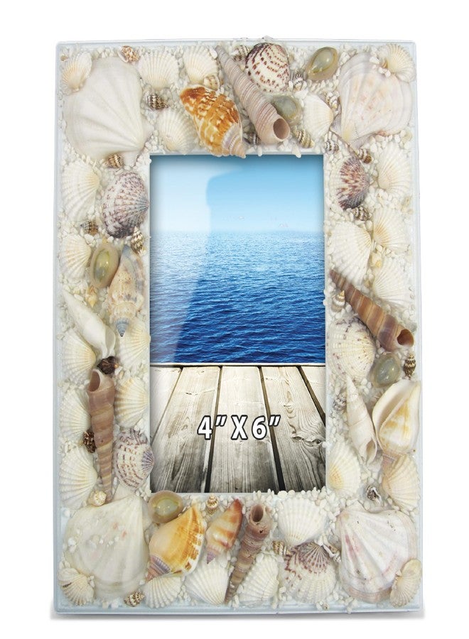 Puzzled CoTa Global Ocean Beach 4x6 Frame - Distressed Wood Seashell Photo Frame for Summer Vacation Memory, Handmade Beach Sand Nautical Picture Frame For Tabletop Decor - 9.4 Inches - Image 1