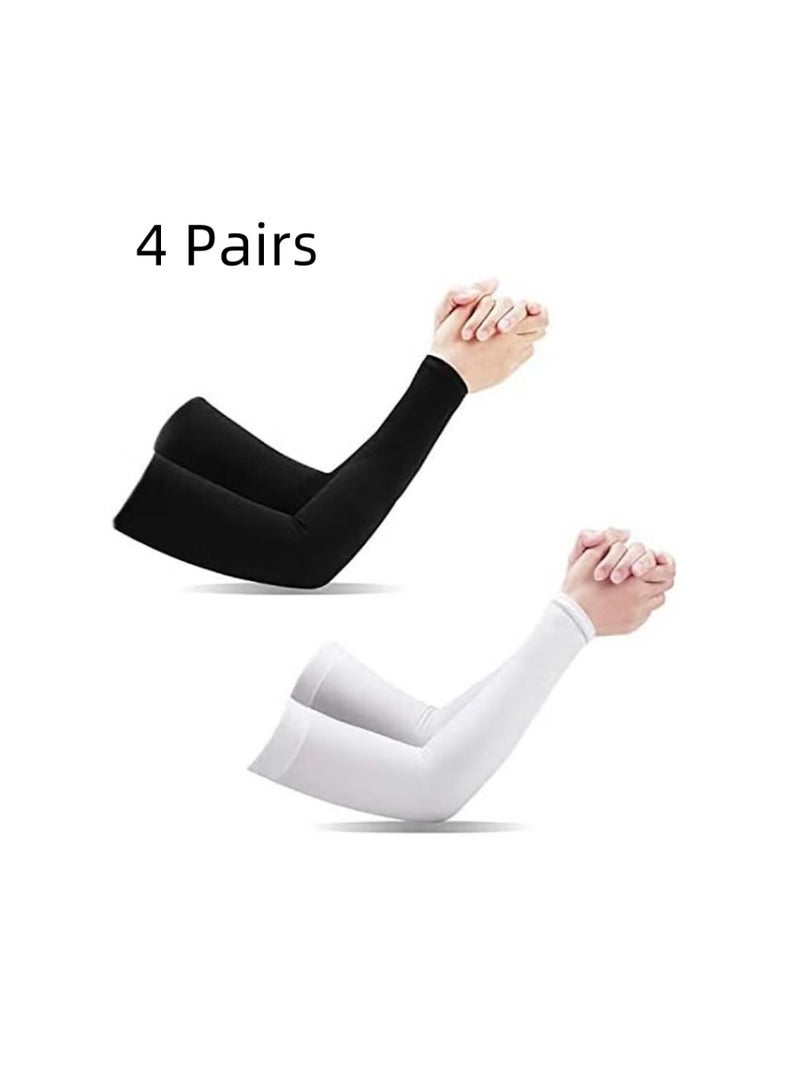Generic 4 Pairs UV Protection Cooling Arm Sleeves, Arm Warmers for Men Women Youth Arm Support for Cycling Baseball Basketball Driving,Arm Compression Sleeves-2 Black 2 White,One Size Fit Most  - Image 1
