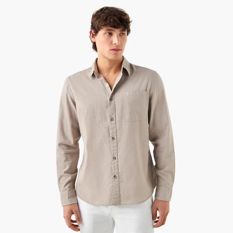 Lee Cooper Lee Cooper Regular Fit Linen Blend Shirt with Long Sleeves