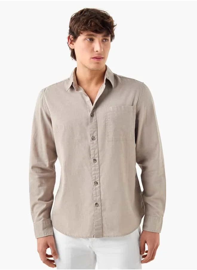 Lee Cooper Lee Cooper Regular Fit Linen Blend Shirt with Long Sleeves