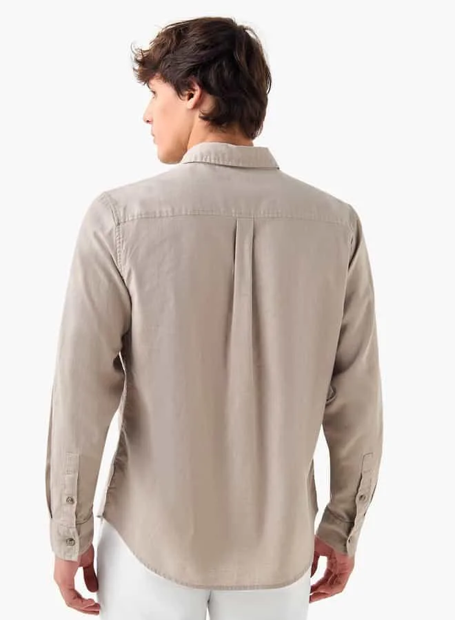 Lee Cooper Lee Cooper Regular Fit Linen Blend Shirt with Long Sleeves