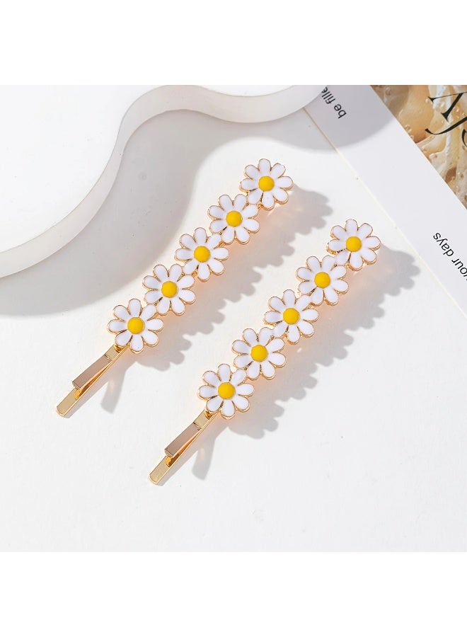 Goolsky 2pcs Set of Small Daisy Alloy Flower Hairpins, Fashionable and Fresh Women's Hair Clip, Bangs Clip - Image 1