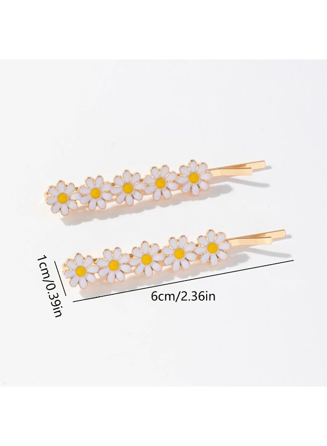 Goolsky 2pcs Set of Small Daisy Alloy Flower Hairpins, Fashionable and Fresh Women's Hair Clip, Bangs Clip - Image 3