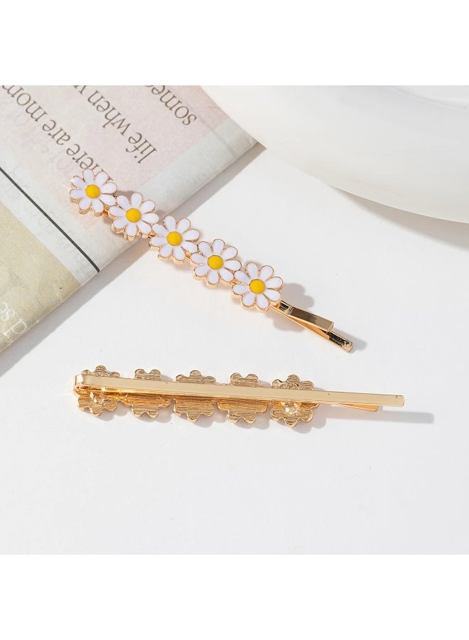 Goolsky 2pcs Set of Small Daisy Alloy Flower Hairpins, Fashionable and Fresh Women's Hair Clip, Bangs Clip - Image 2