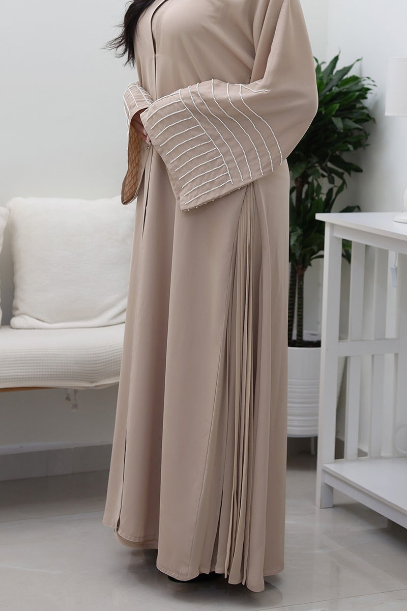 NUKHBAA Beige Flowing Abaya-765 - Image 3