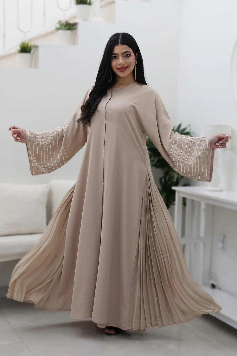 NUKHBAA Beige Flowing Abaya-765