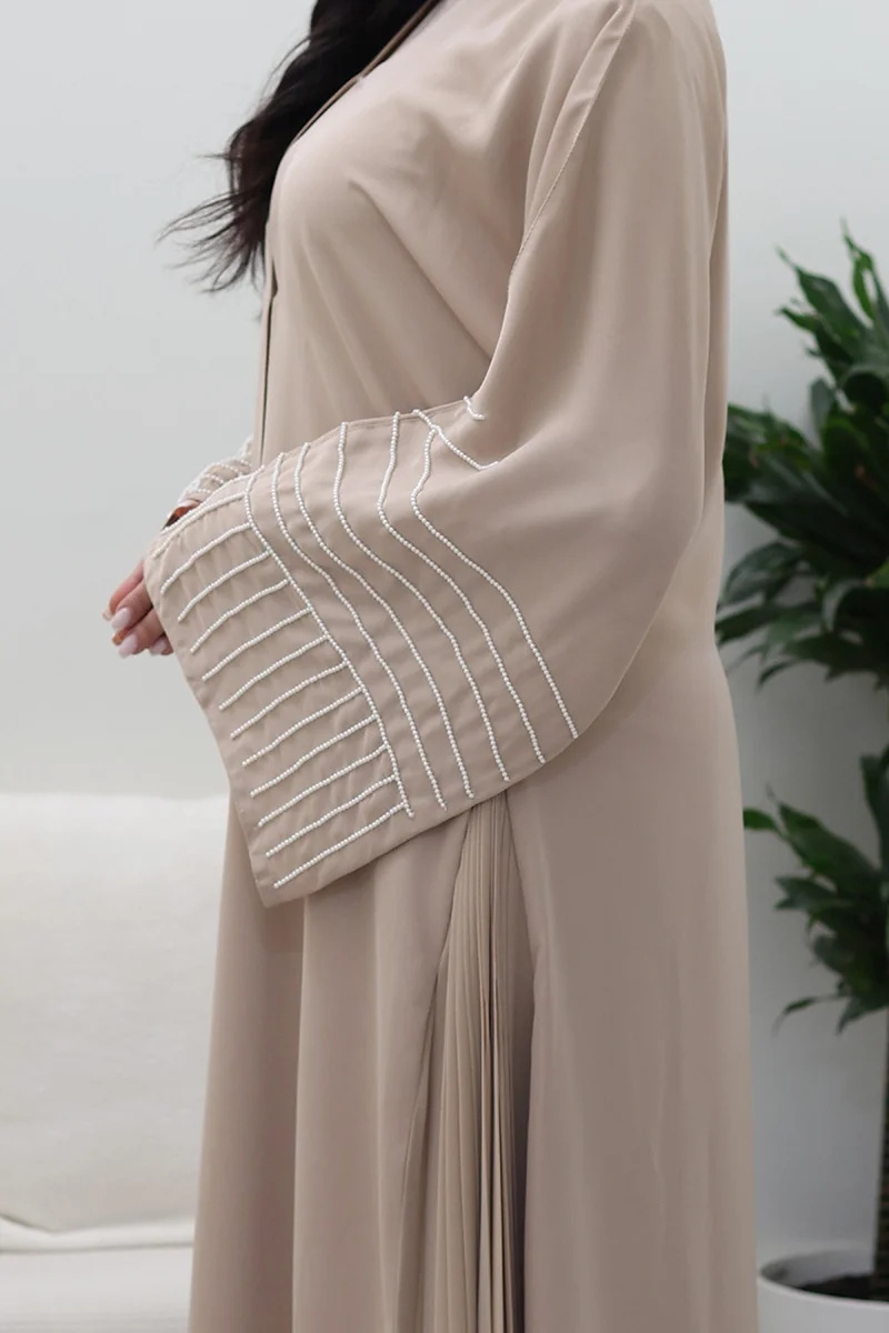 NUKHBAA Beige Flowing Abaya-765