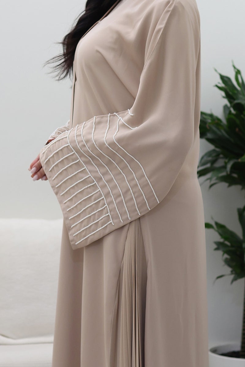 NUKHBAA Beige Flowing Abaya-765 - Image 4