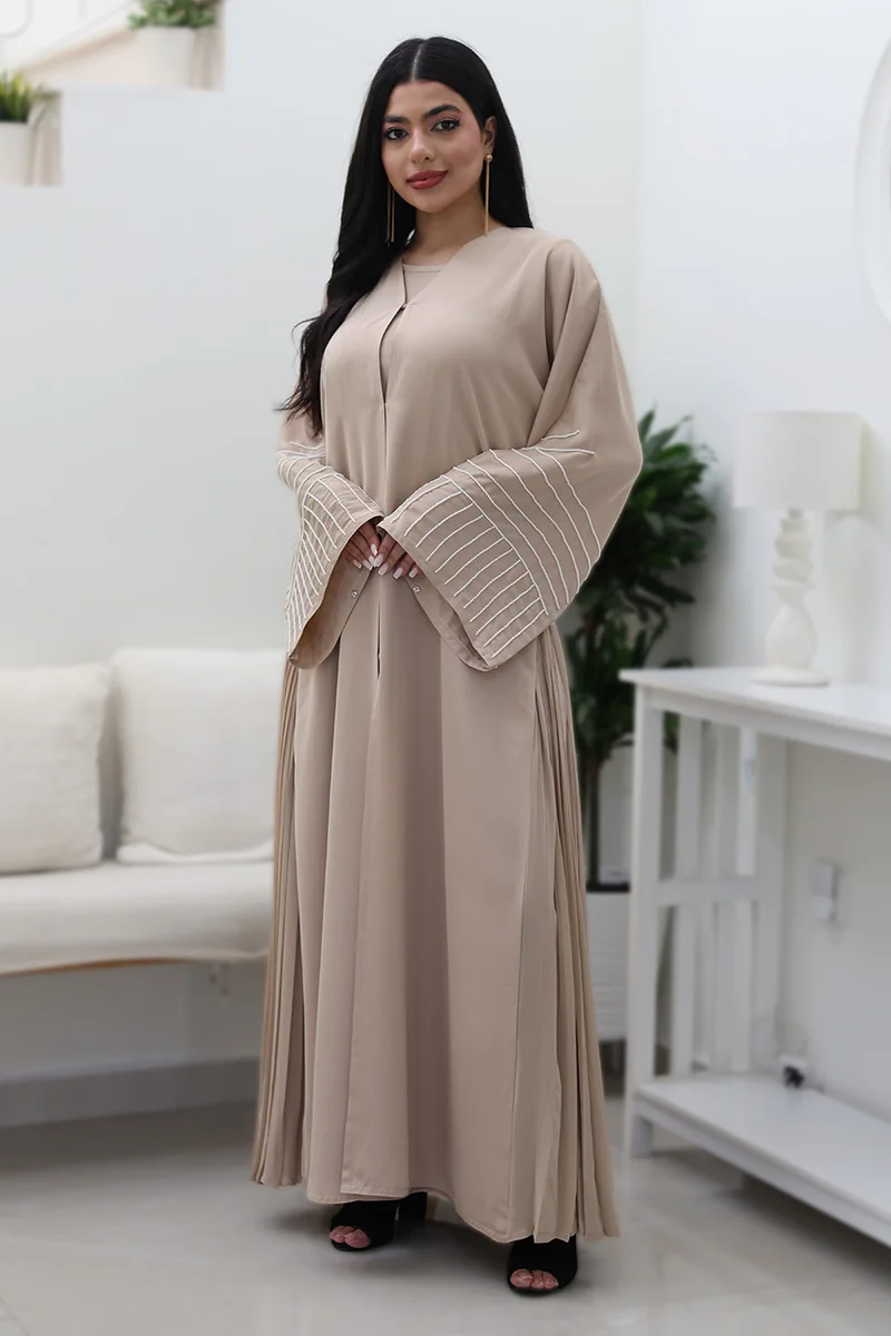 NUKHBAA Beige Flowing Abaya-765