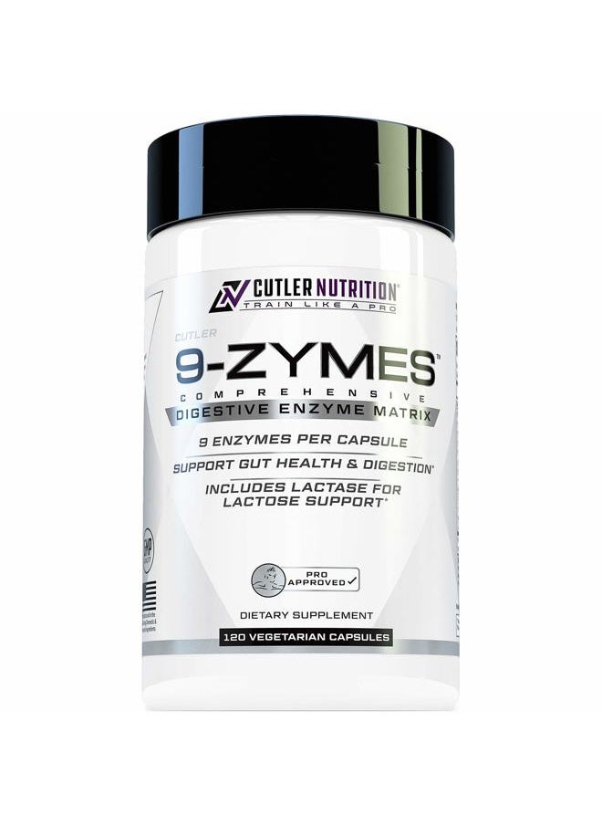 Cutler Nutrition - 9-Zymes Digestive Enzyme Supplement: Contains Bromelain, Protease, Lipase, Lactase & More to Help Reduce Bloating, Improve Absorption and Reduce Gas, 120 Servings/Capsules - Image 1