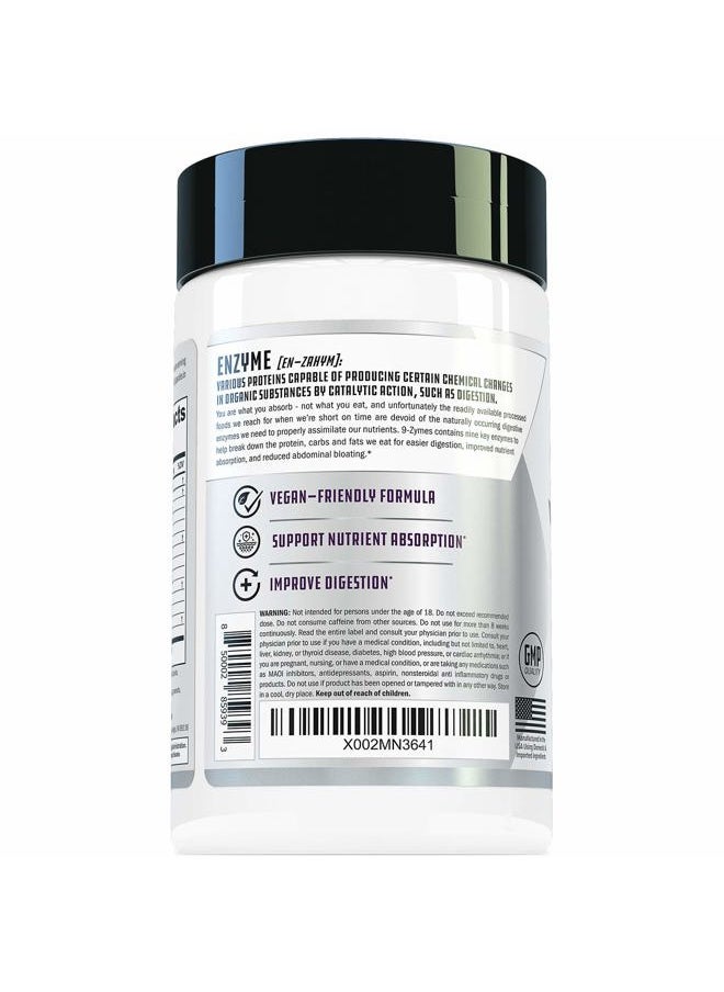 Cutler Nutrition - 9-Zymes Digestive Enzyme Supplement: Contains Bromelain, Protease, Lipase, Lactase & More to Help Reduce Bloating, Improve Absorption and Reduce Gas, 120 Servings/Capsules - Image 1