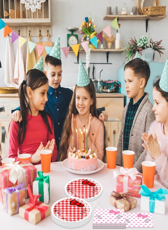 اليمي مجموعة لوازم حفلات أعياد ميلاد القطط من AILIMY، 40 قطعة، تتضمن أطباق ومناديل مزينة بفيونكة وردية، وديكورات لحفلات استقبال المولود الجديد، وديكورات لحفلات القطط الكرتونية. - Image 5