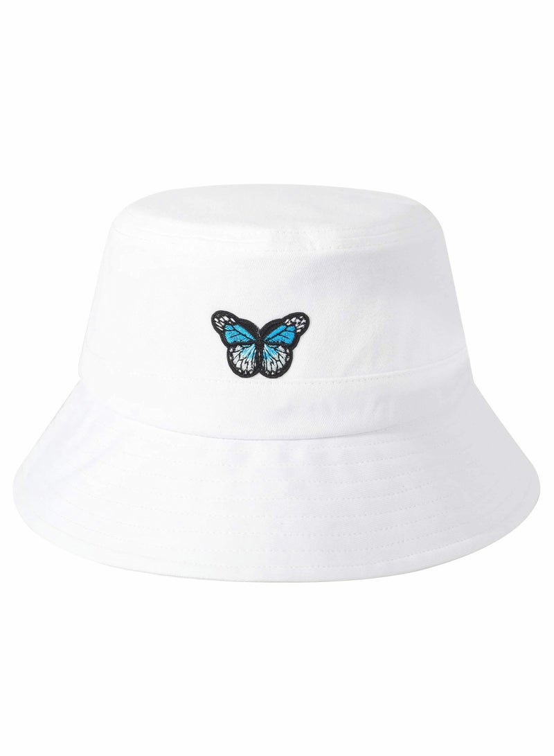 Zikra Unisex Butterfly Embroidered Bucket Hat, Reversible Packable Sun Hat, Summer Fisherman Cap for Men and Women, Stylish and Versatile Outdoor Accessory. - Image 1